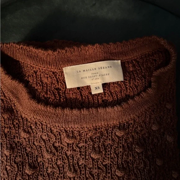 Sezane Marceau Brown Knit Short Sleeve Sweater - Picture 4 of 4